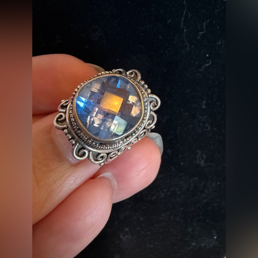 robert manse sterling silver london Blue topaz Filigree Ring size 6